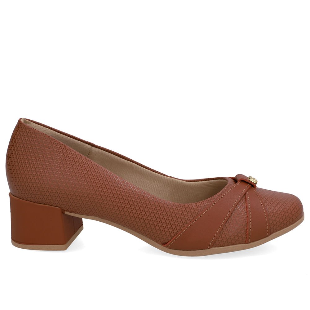 Scarpin Couro Marrom Salto Bloco