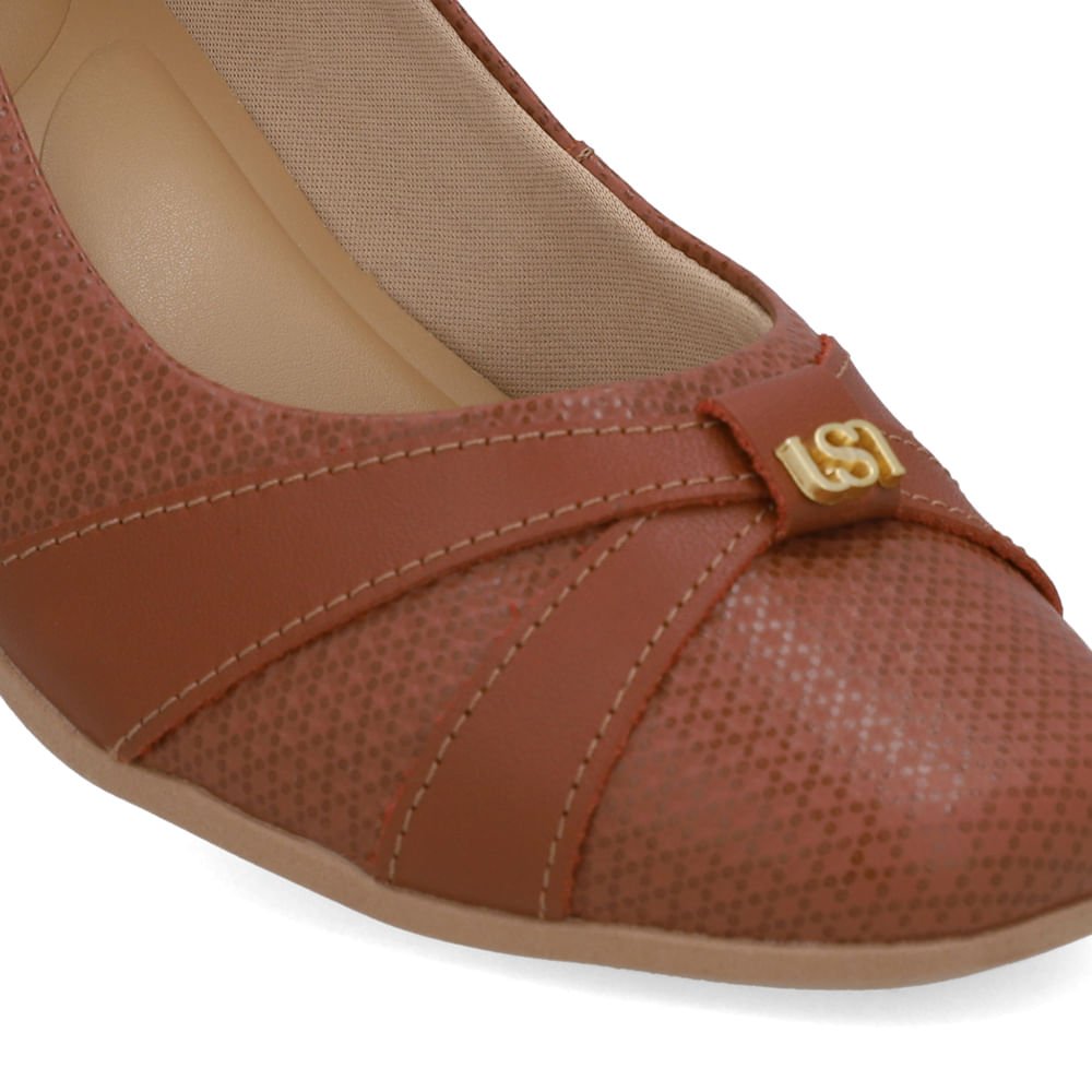 Scarpin Couro Marrom Salto Bloco Marrom 4