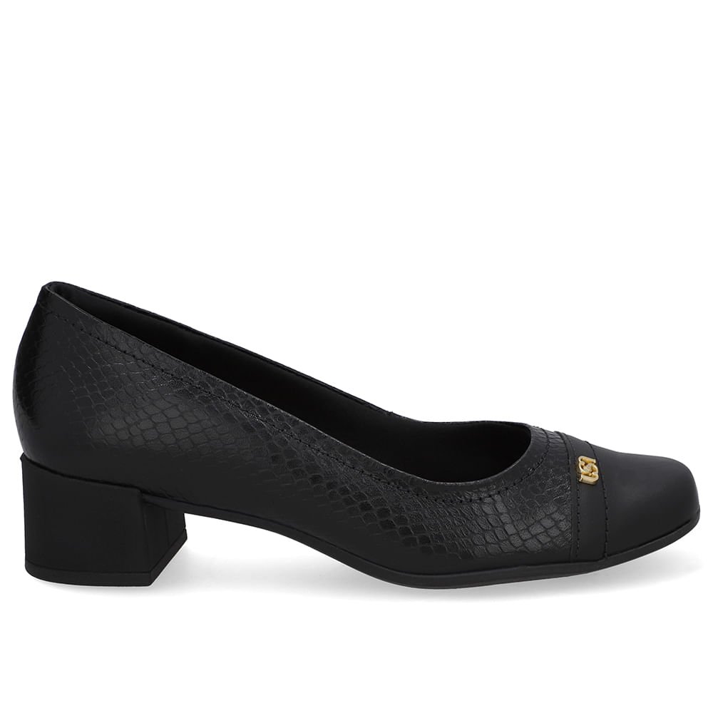 Scarpin Couro Preto Bico Quadrado