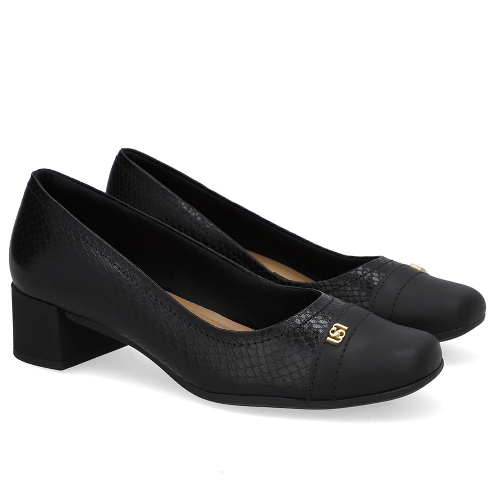 Scarpin Couro Preto Bico Quadrado Preto 2