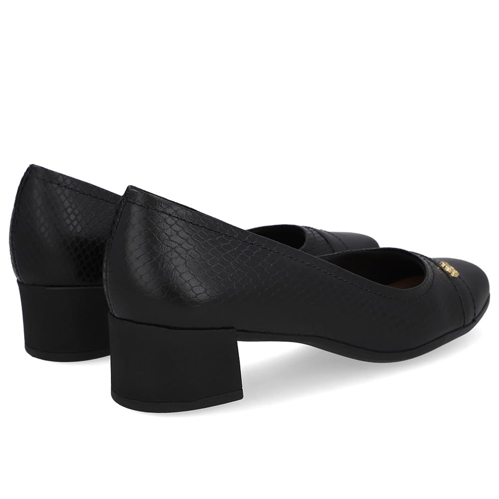 Scarpin Couro Preto Bico Quadrado Preto 3