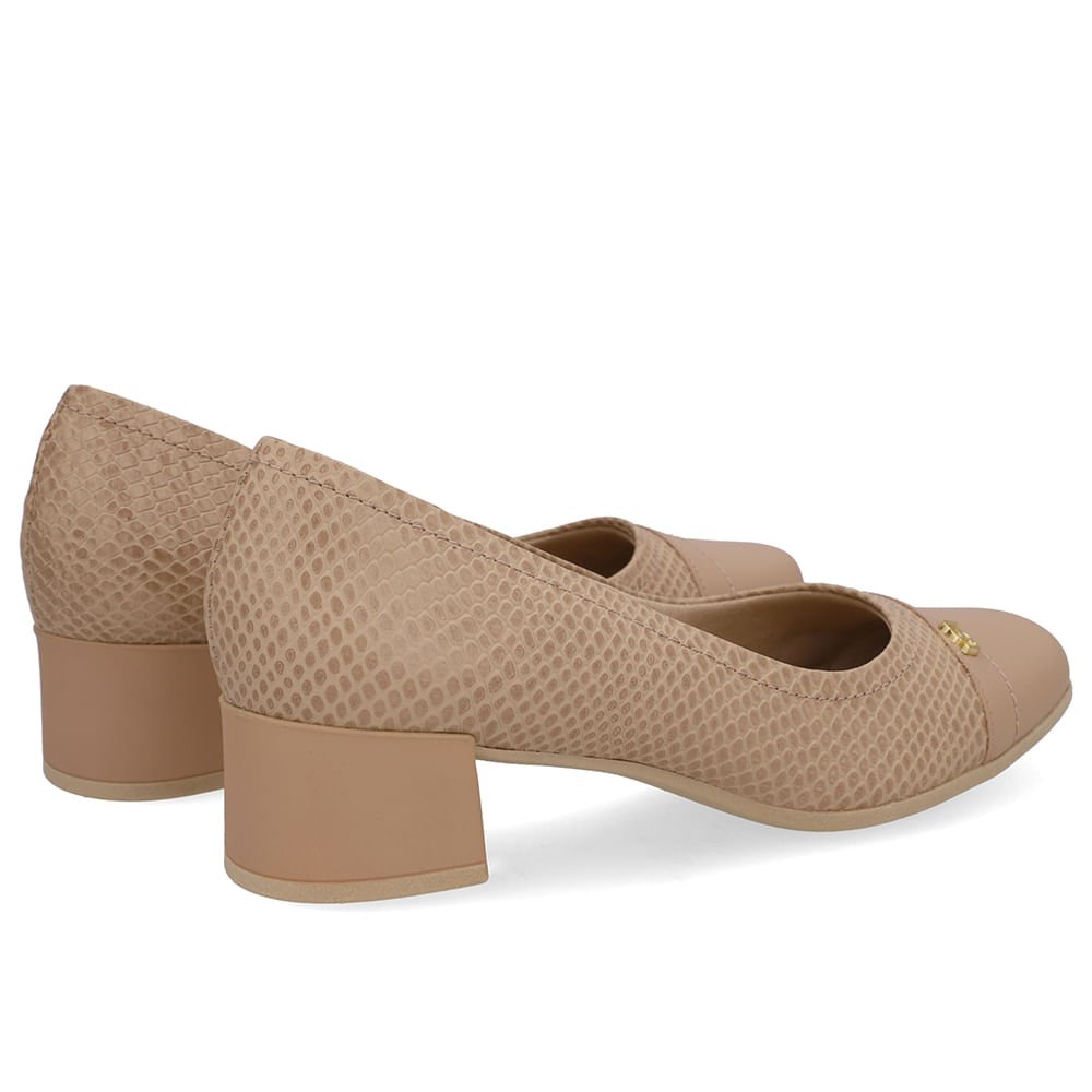 Scarpin Couro Bege Bico Quadrado Bege 3