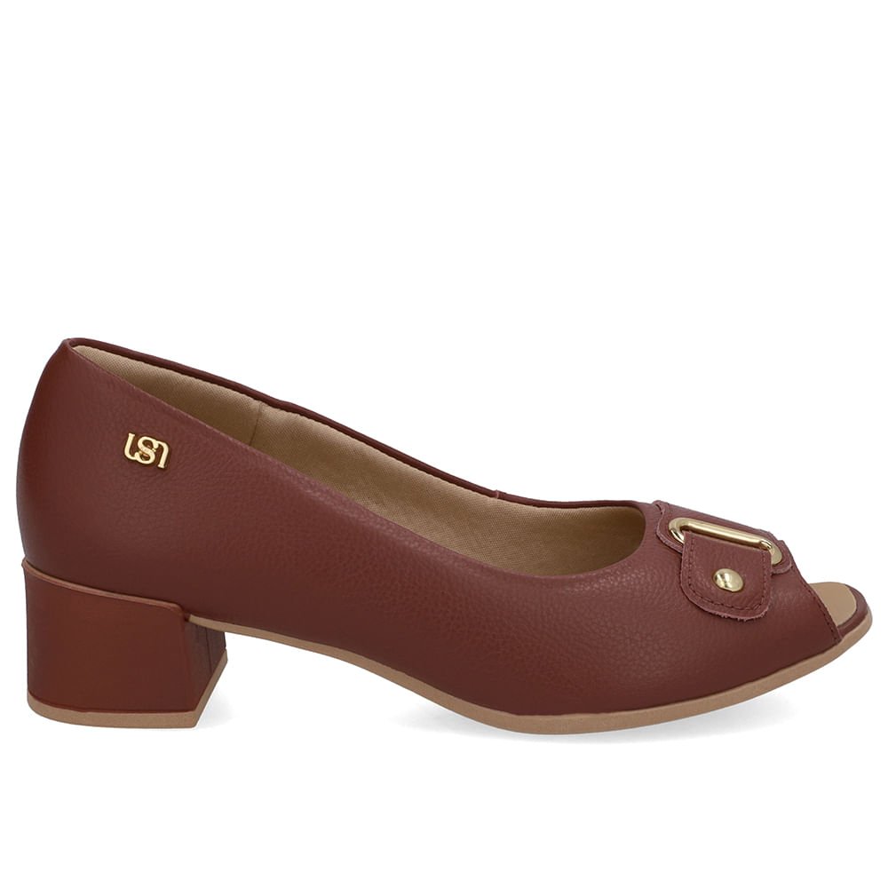 Peep Toe Salto Bloco Vermelho Bico Quadrado