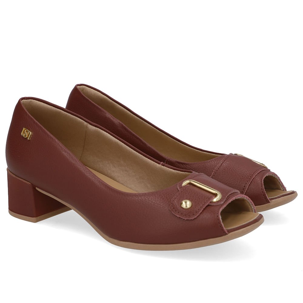 Peep Toe Salto Bloco Vermelho Bico Quadrado Vermelho 2