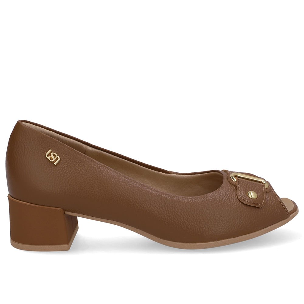 Peep Toe Salto Bloco Marrom Bico Quadrado