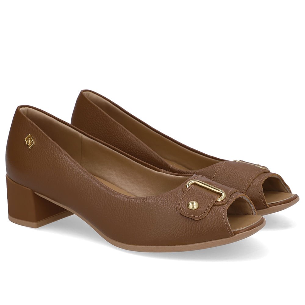 Peep Toe Salto Bloco Marrom Bico Quadrado Marrom 2