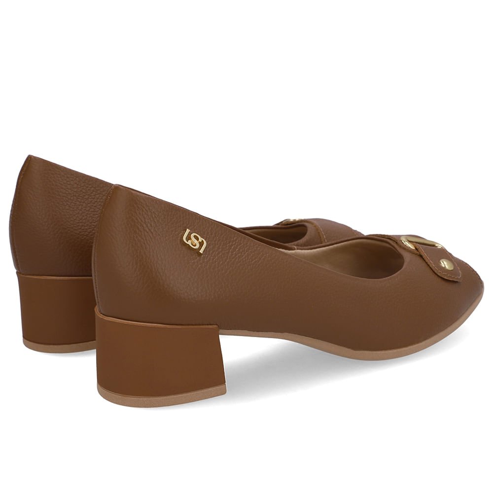 Peep Toe Salto Bloco Marrom Bico Quadrado Marrom 3