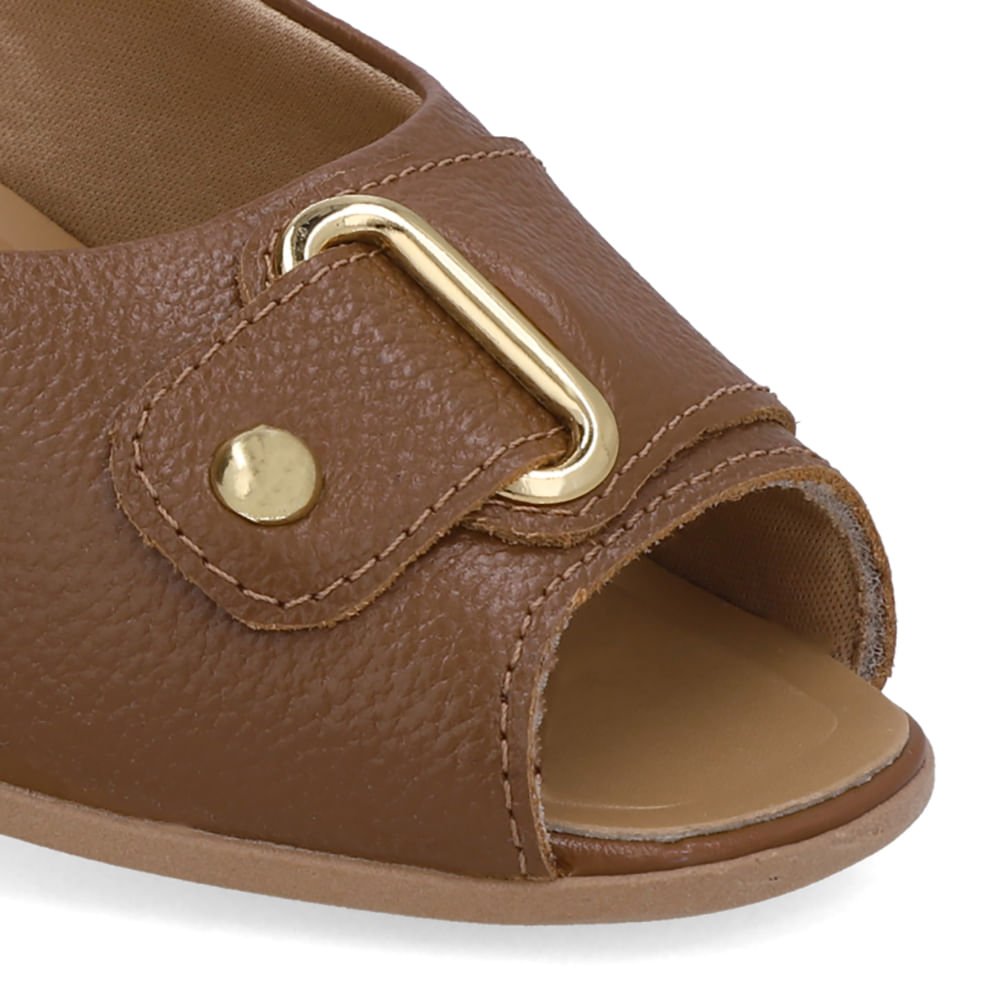 Peep Toe Salto Bloco Marrom Bico Quadrado Marrom 4