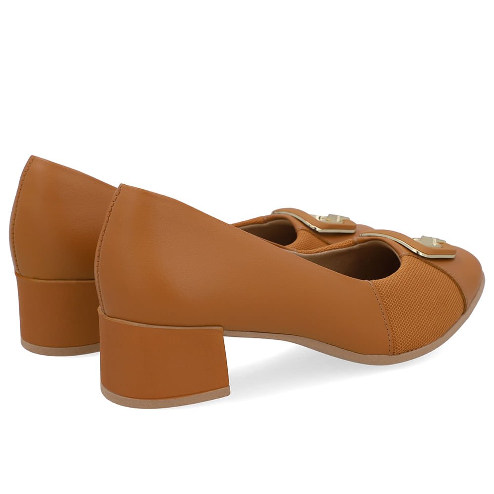 Scarpin Couro Marrom Bico Quadrado Tecido Marrom 3