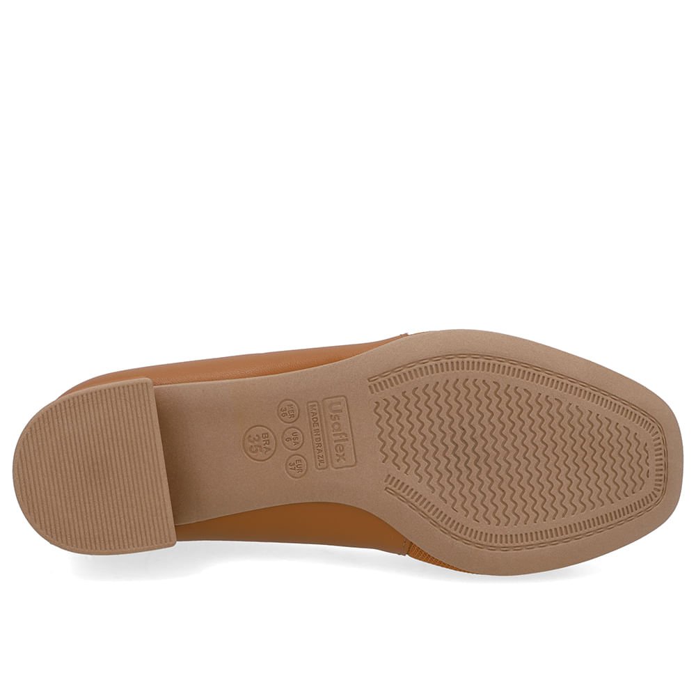 Scarpin Couro Marrom Bico Quadrado Tecido Marrom 5