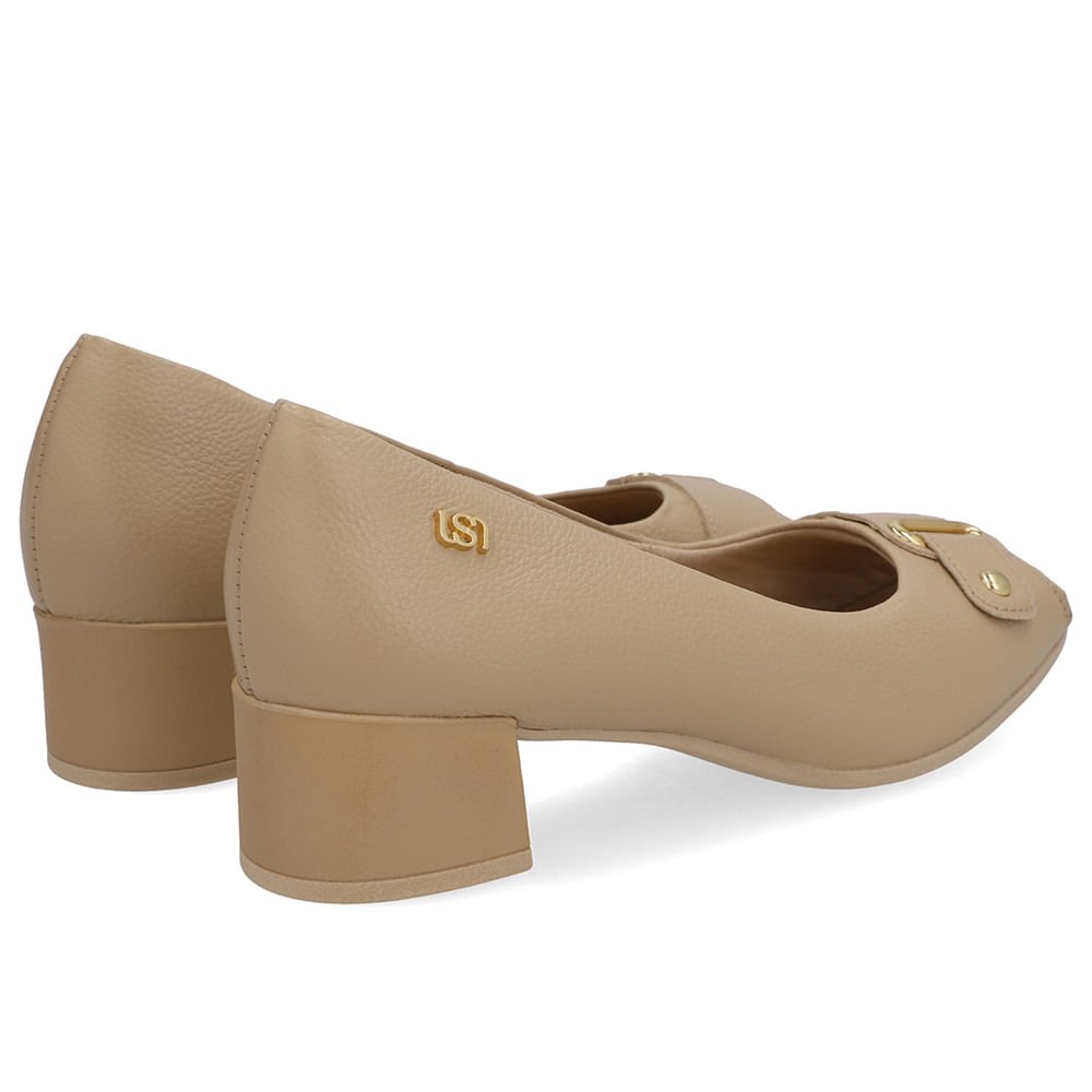 Peep Toe Salto Bloco Bege Bico Quadrado Bege 3