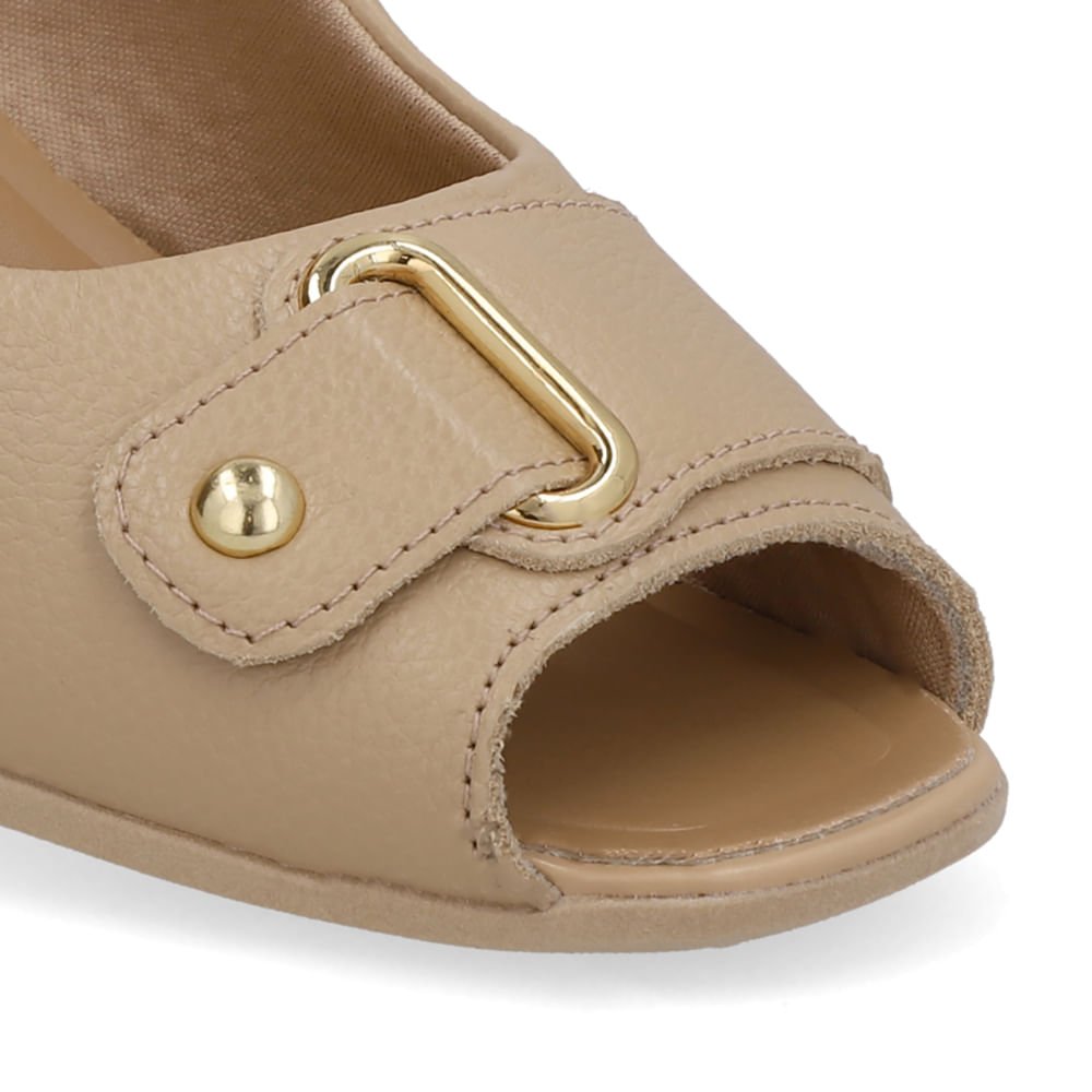 Peep Toe Salto Bloco Bege Bico Quadrado Bege 4