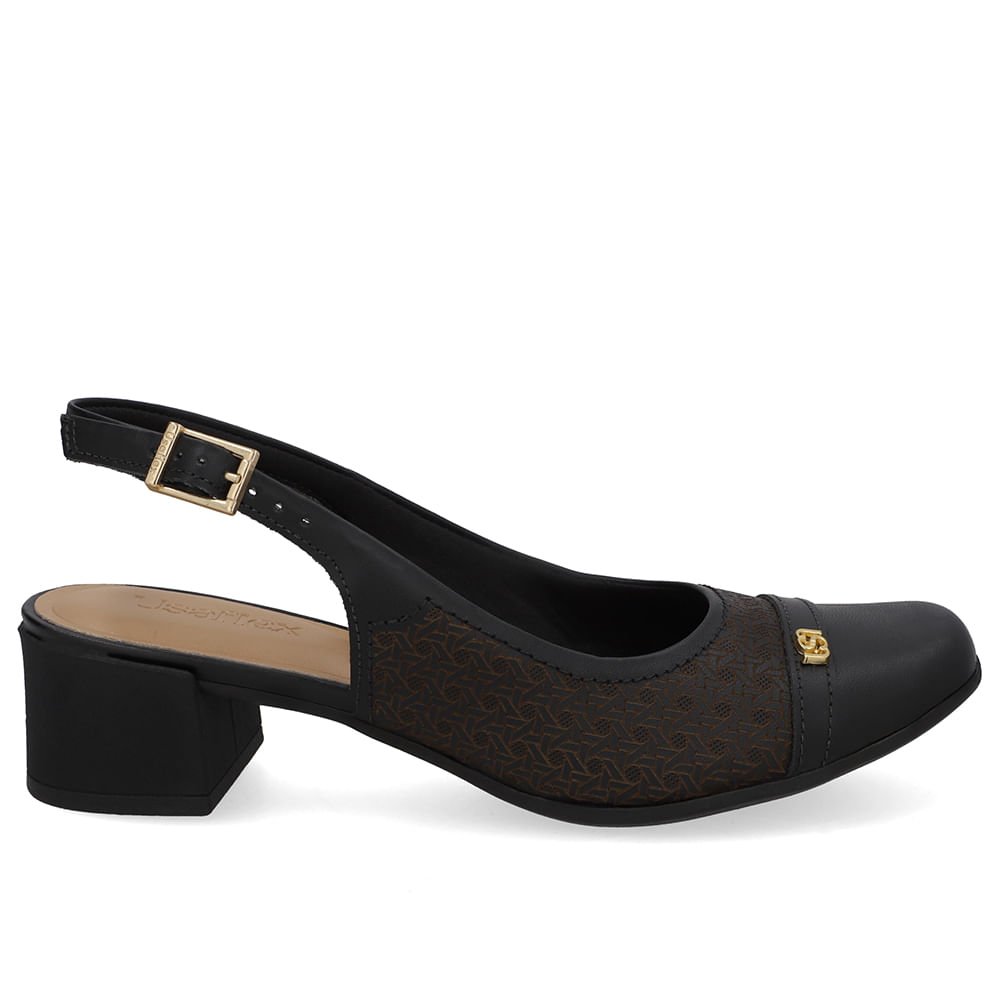 Slingback Preto Couro Laser