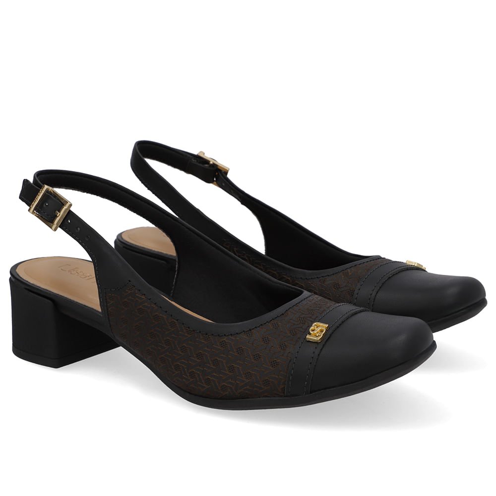Slingback Preto Couro Laser Preto 2