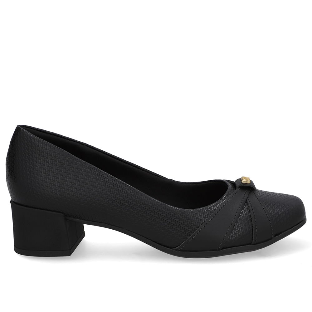 Scarpin Couro Preto Salto Bloco