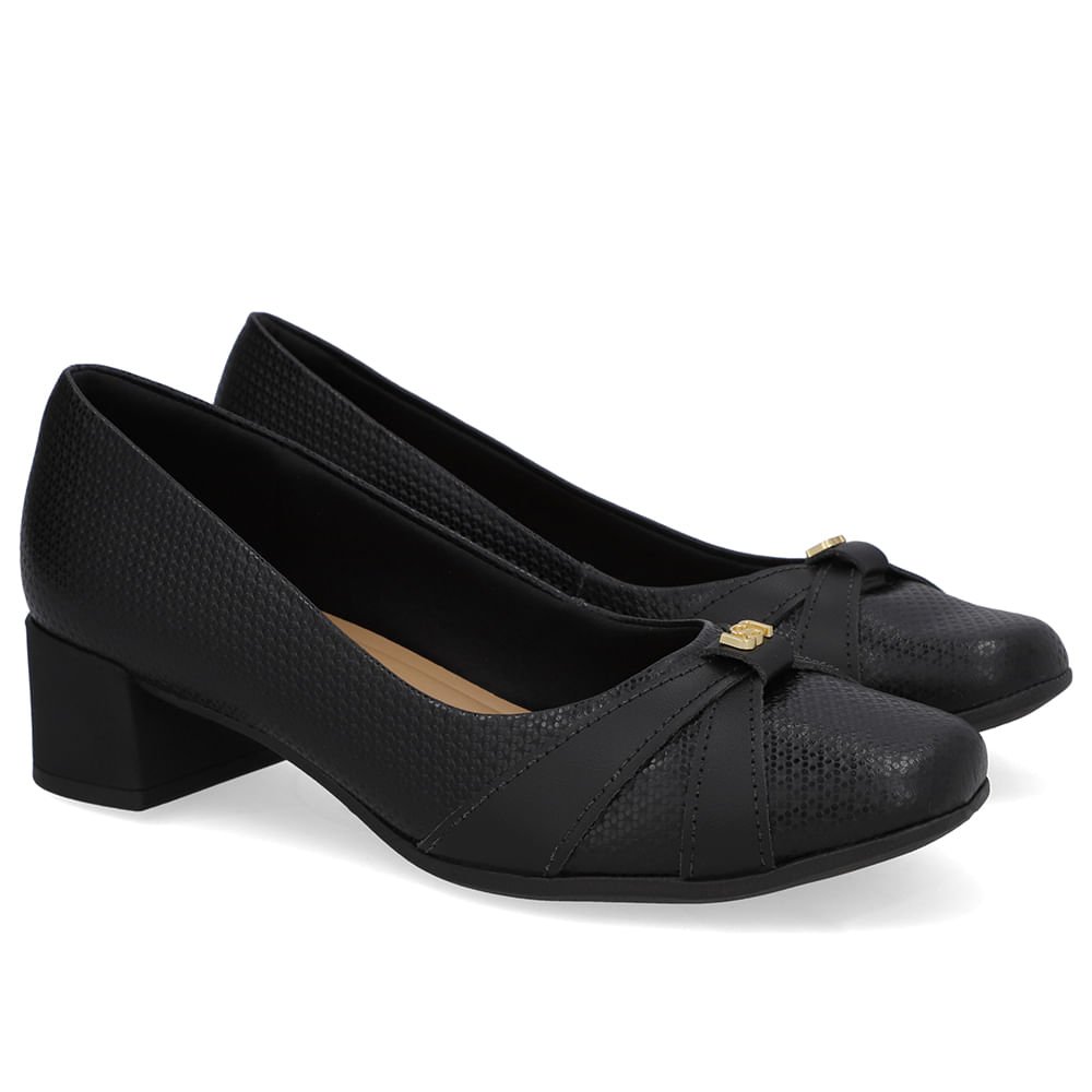 Scarpin Couro Preto Salto Bloco Preto 2