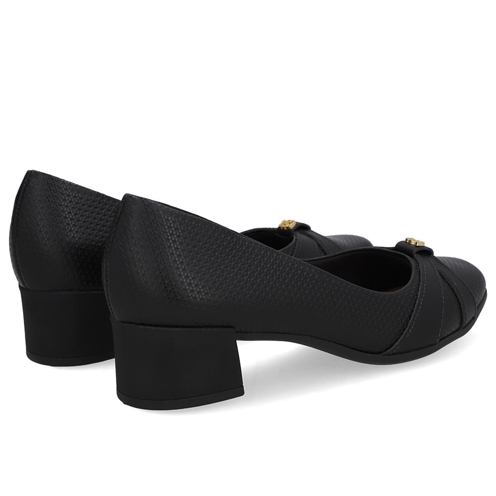 Scarpin Couro Preto Salto Bloco Preto 3