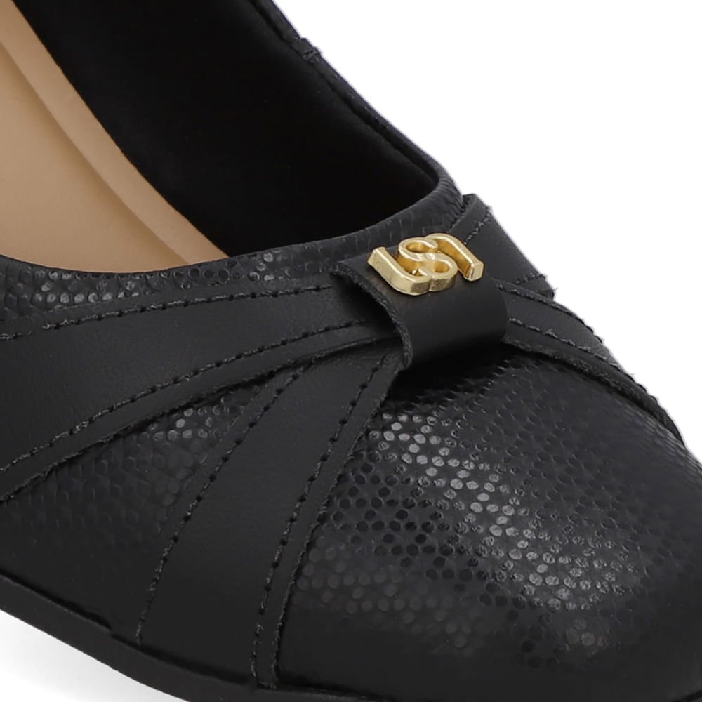 Scarpin Couro Preto Salto Bloco Preto 4