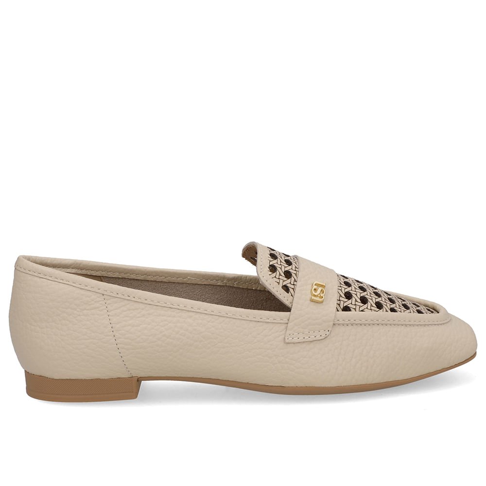 Loafer Couro Bege Recortes Laser