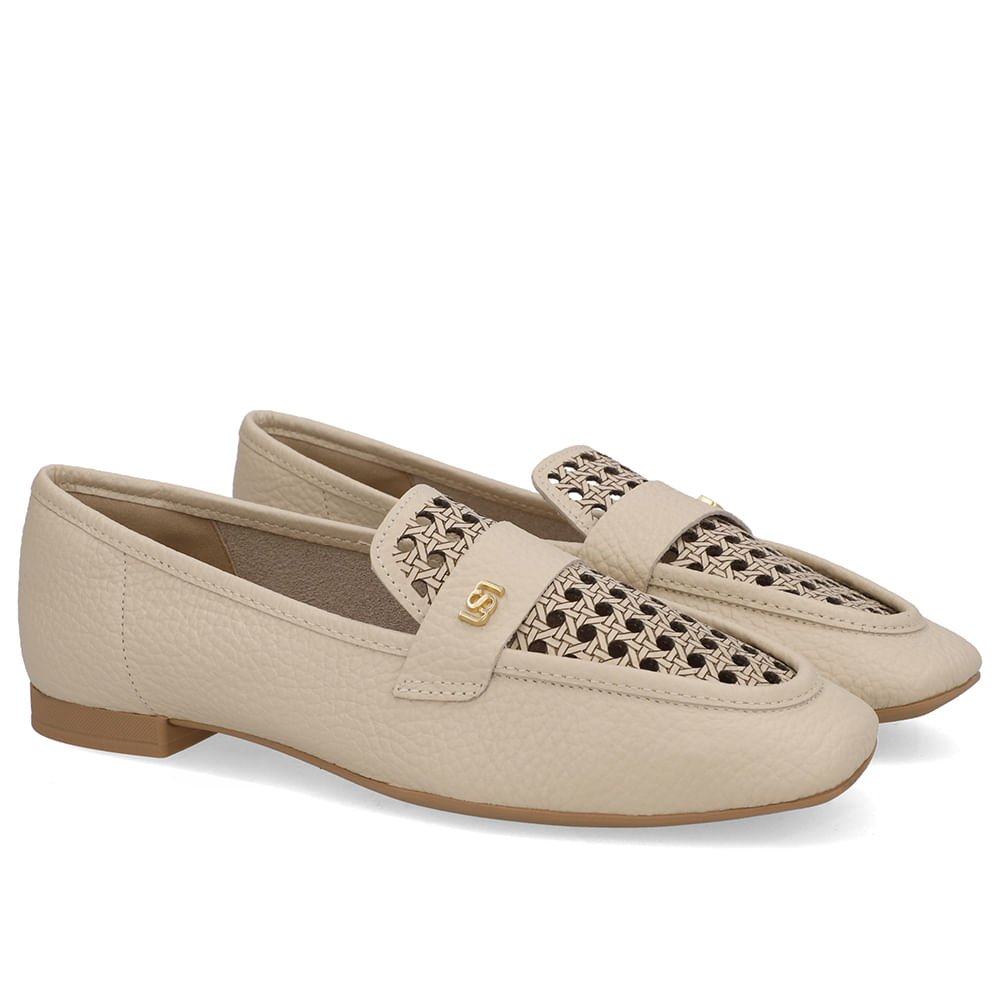 Loafer Couro Bege Recortes Laser Bege 2