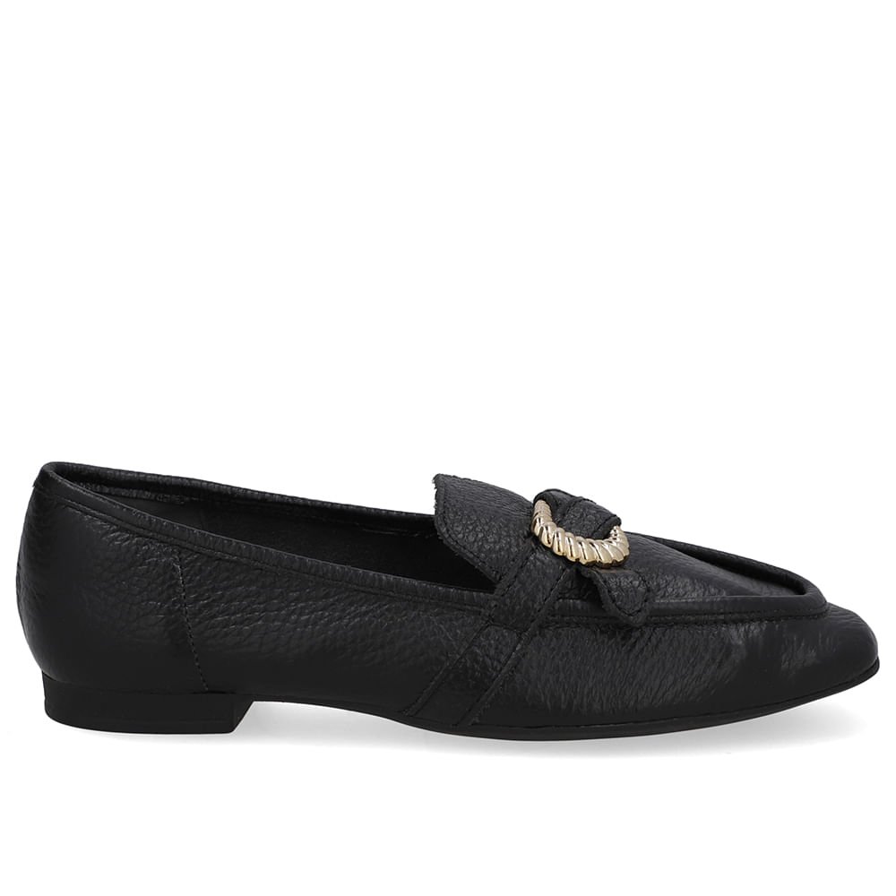 Loafer Couro Preto Enfeite