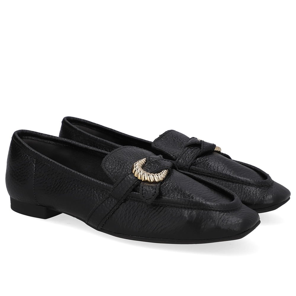 Loafer Couro Preto Enfeite Preto 2