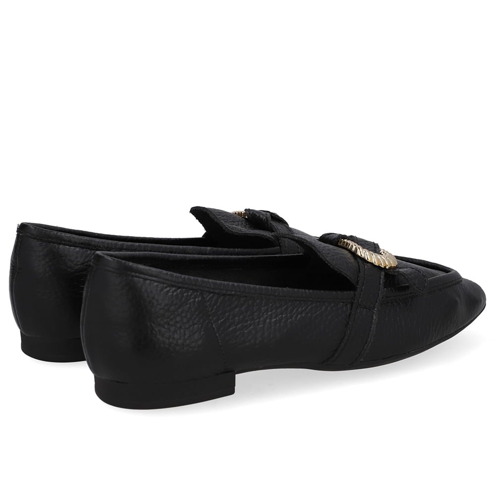 Loafer Couro Preto Enfeite Preto 3