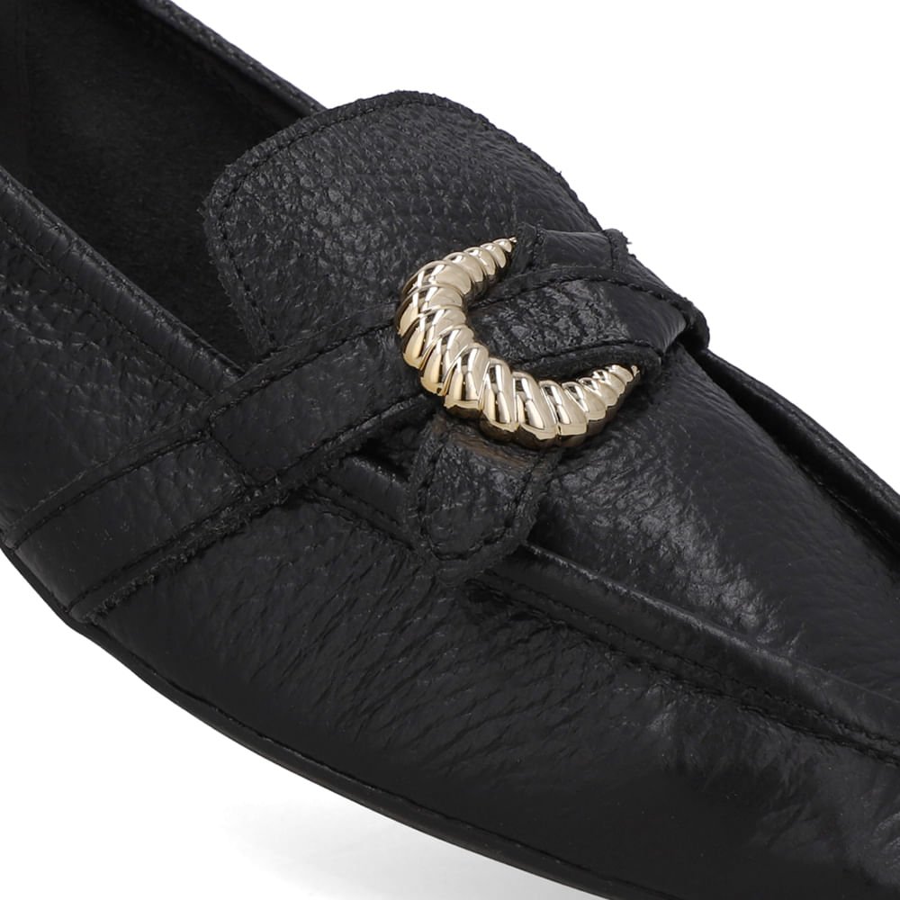 Loafer Couro Preto Enfeite Preto 4