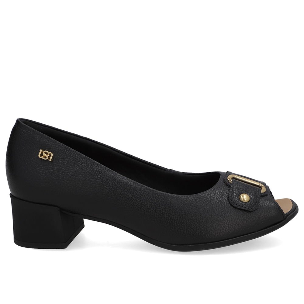 Peep Toe Salto Bloco Preto Bico Quadrado