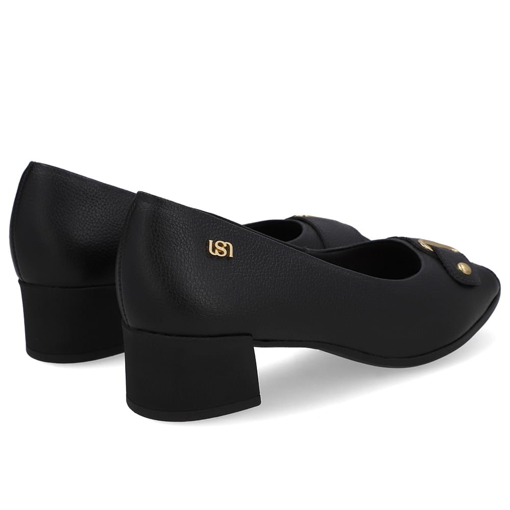 Peep Toe Salto Bloco Preto Bico Quadrado Preto 3