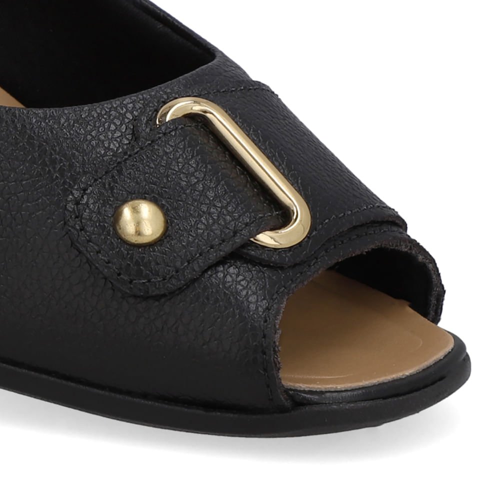Peep Toe Salto Bloco Preto Bico Quadrado Preto 4