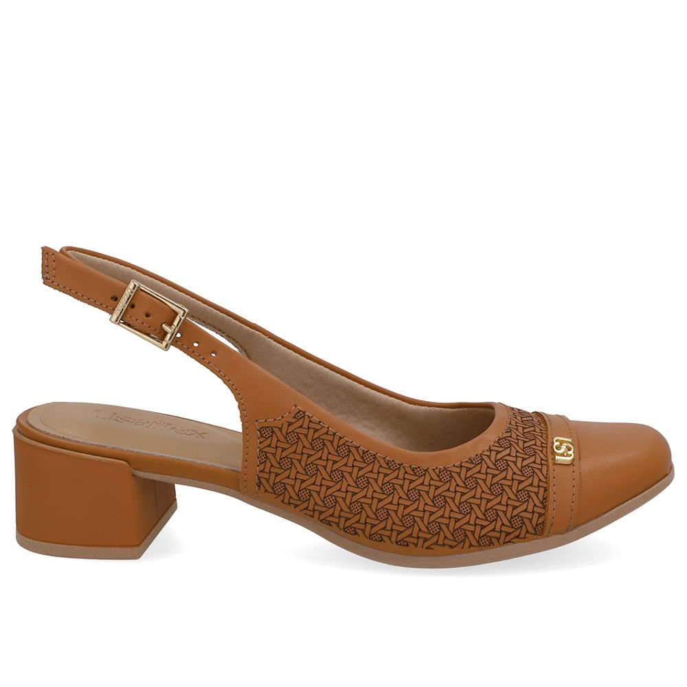 Slingback Marrom Couro Laser