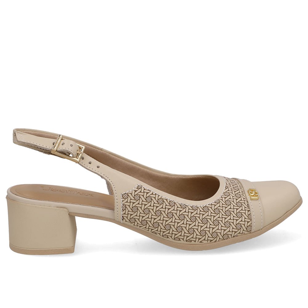Slingback Bege Couro Laser