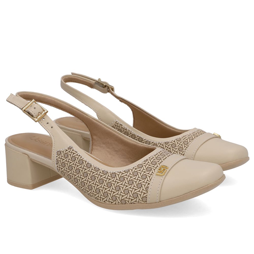 Slingback Bege Couro Laser Bege 2