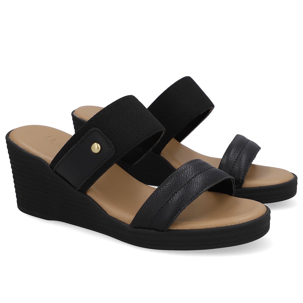 Tamanco Salto Anabela Couro Preto Elástico Preto 2