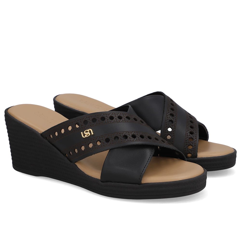 Tamanco Salto Anabela Couro Preto Laser Preto 2