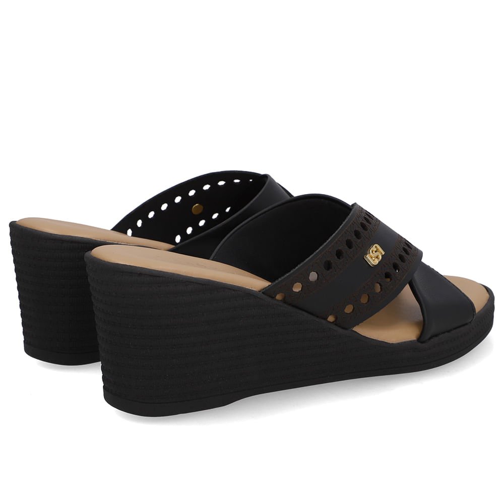 Tamanco Salto Anabela Couro Preto Laser Preto 3