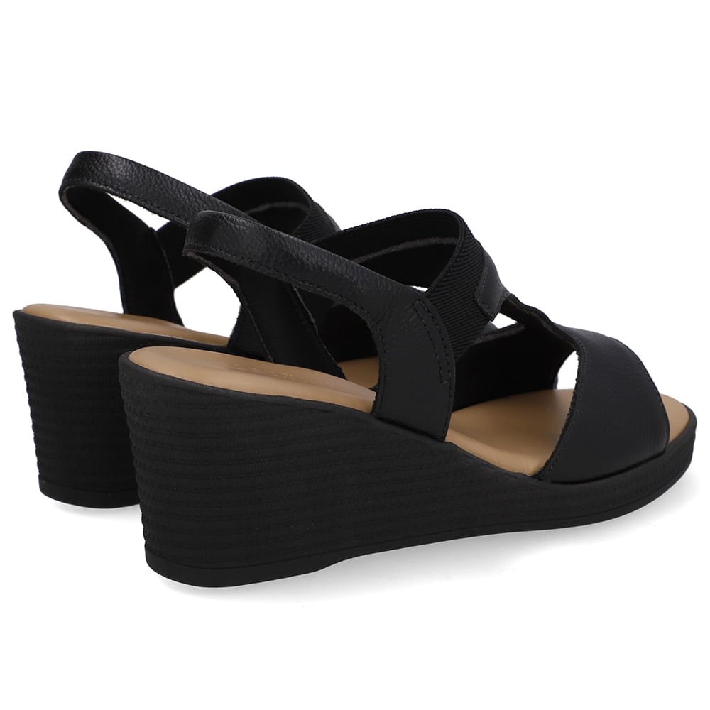 Sandália Salto Anabela Couro Preta Elástico Preto 3