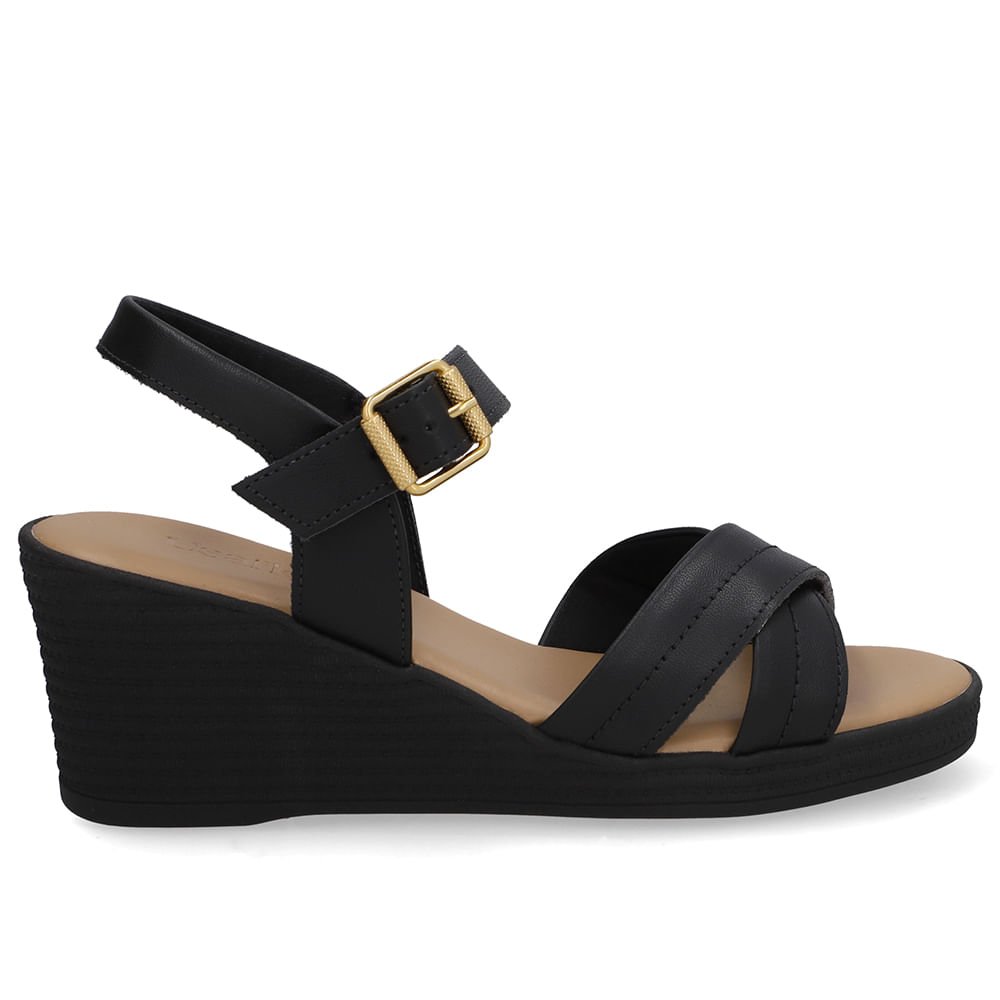 Sandália Salto Anabela Couro Preta