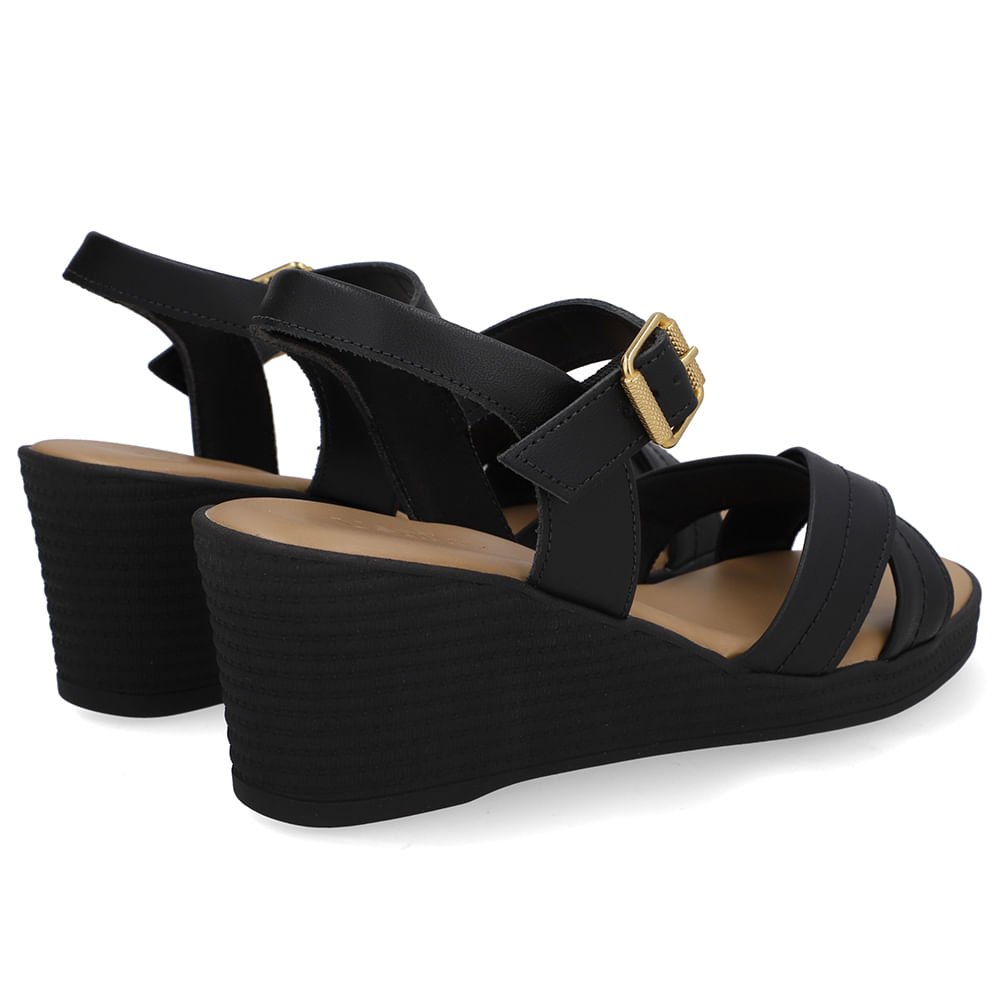 Sandália Salto Anabela Couro Preta Preto 3