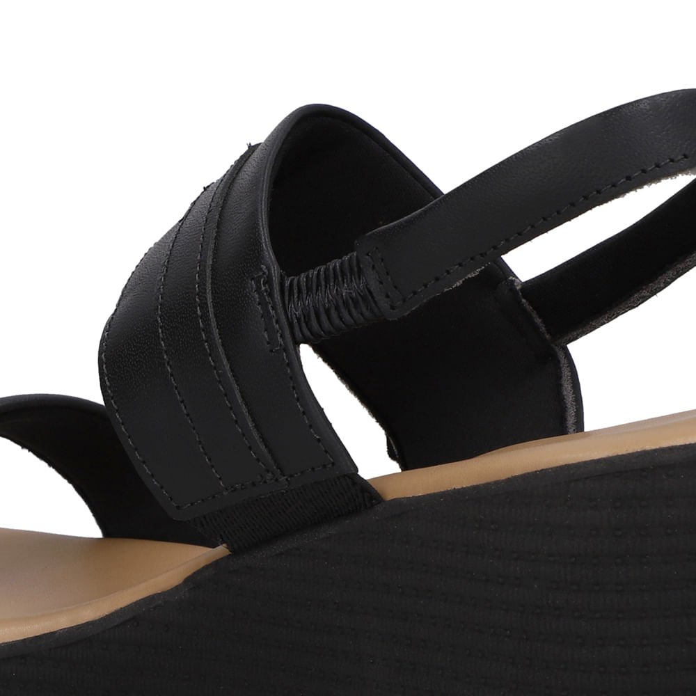 Sandália Salto Anabela Couro Preta Enfeite Preto 4