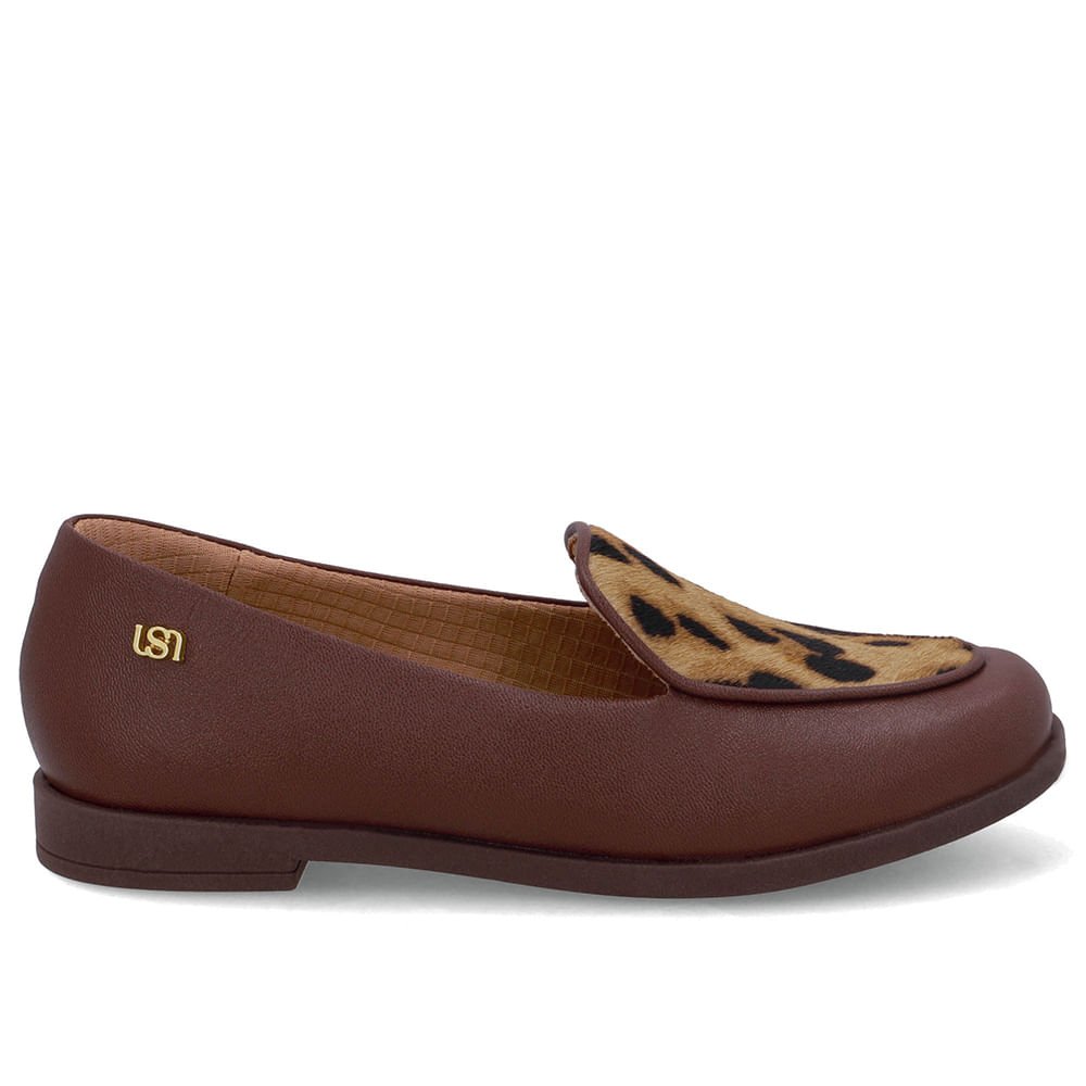 Loafer Couro Marrom Pinhão Detalhe Pelo