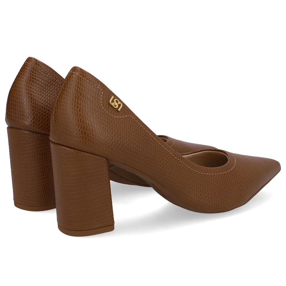 Scarpin Marrom Salto Bloco Couro Bico Fino Marrom 3