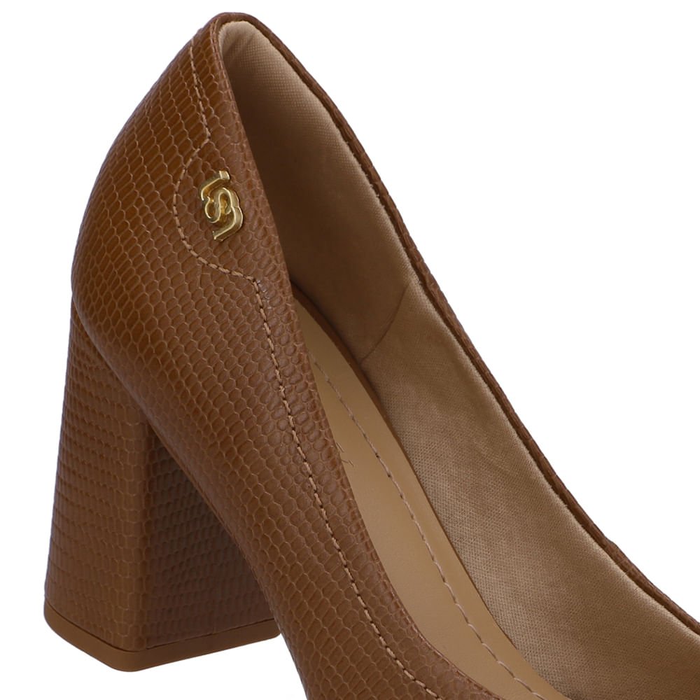 Scarpin Marrom Salto Bloco Couro Bico Fino Marrom 4