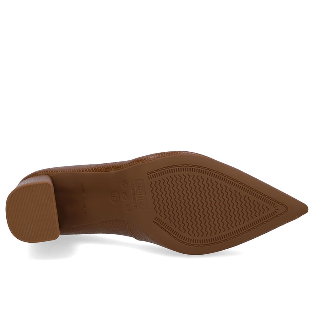 Scarpin Marrom Salto Bloco Couro Bico Fino Marrom 5