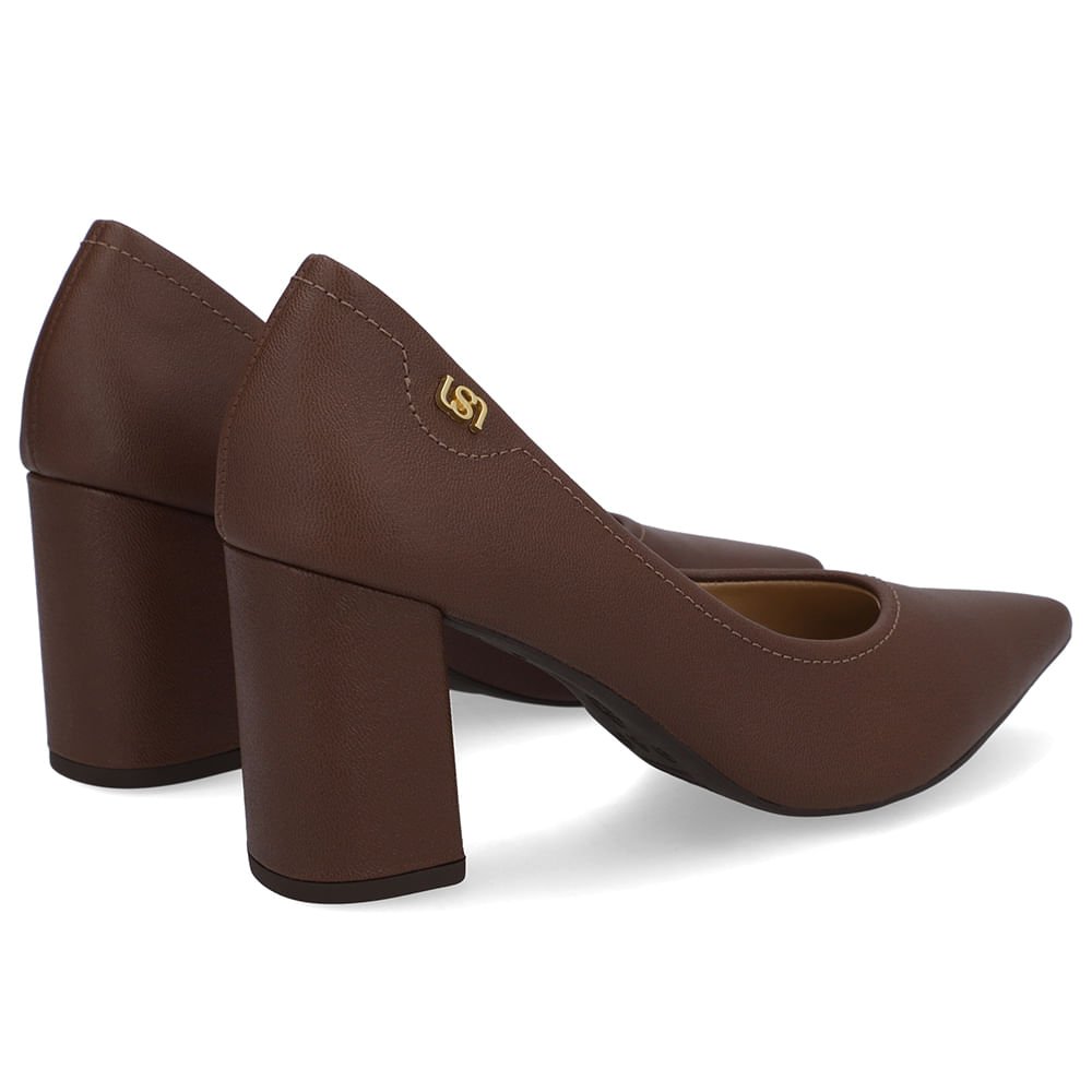 Scarpin Marrom Salto Bloco Couro Bico Fino Marrom 3