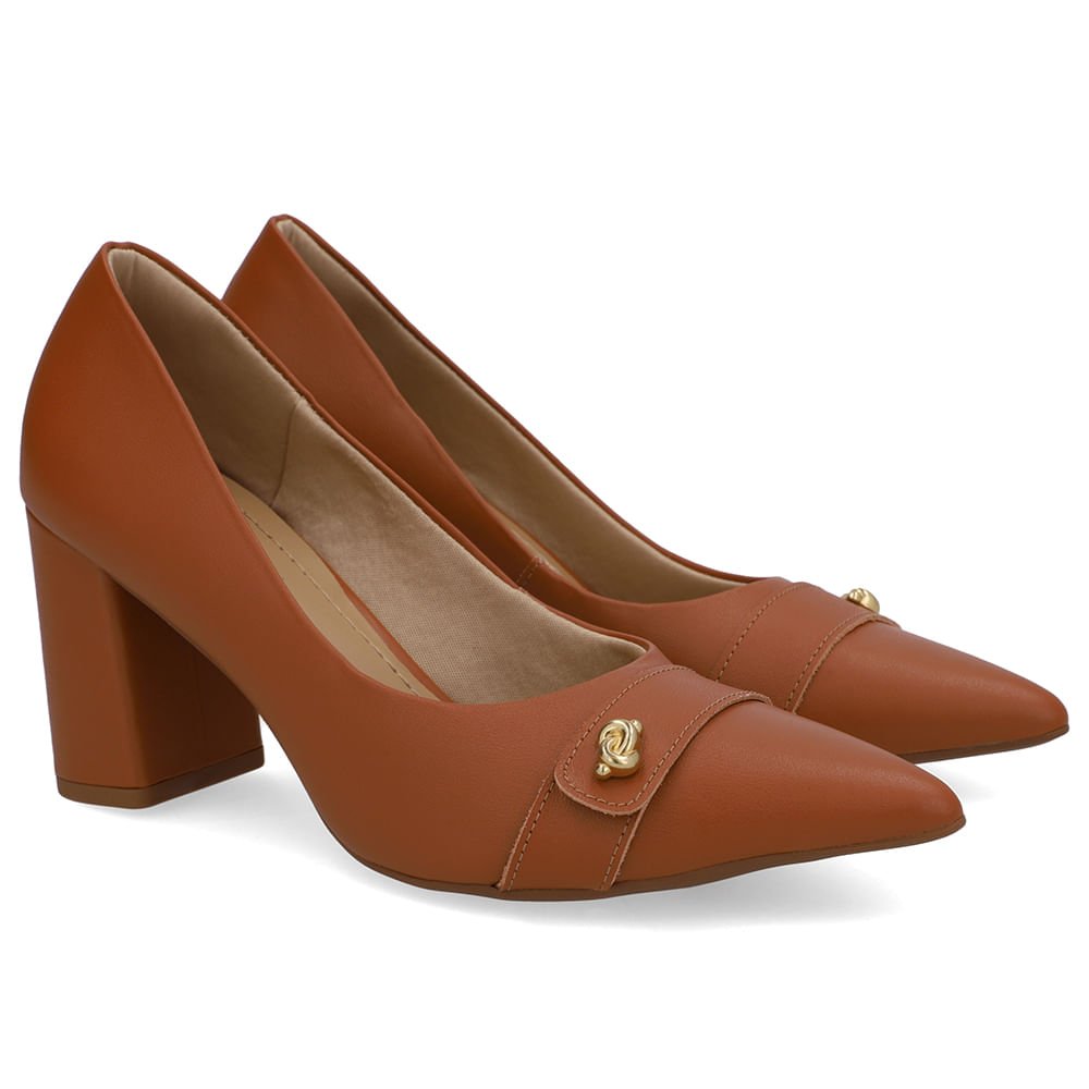 Scarpin Marrom Couro Enfeite Nó Marrom 2