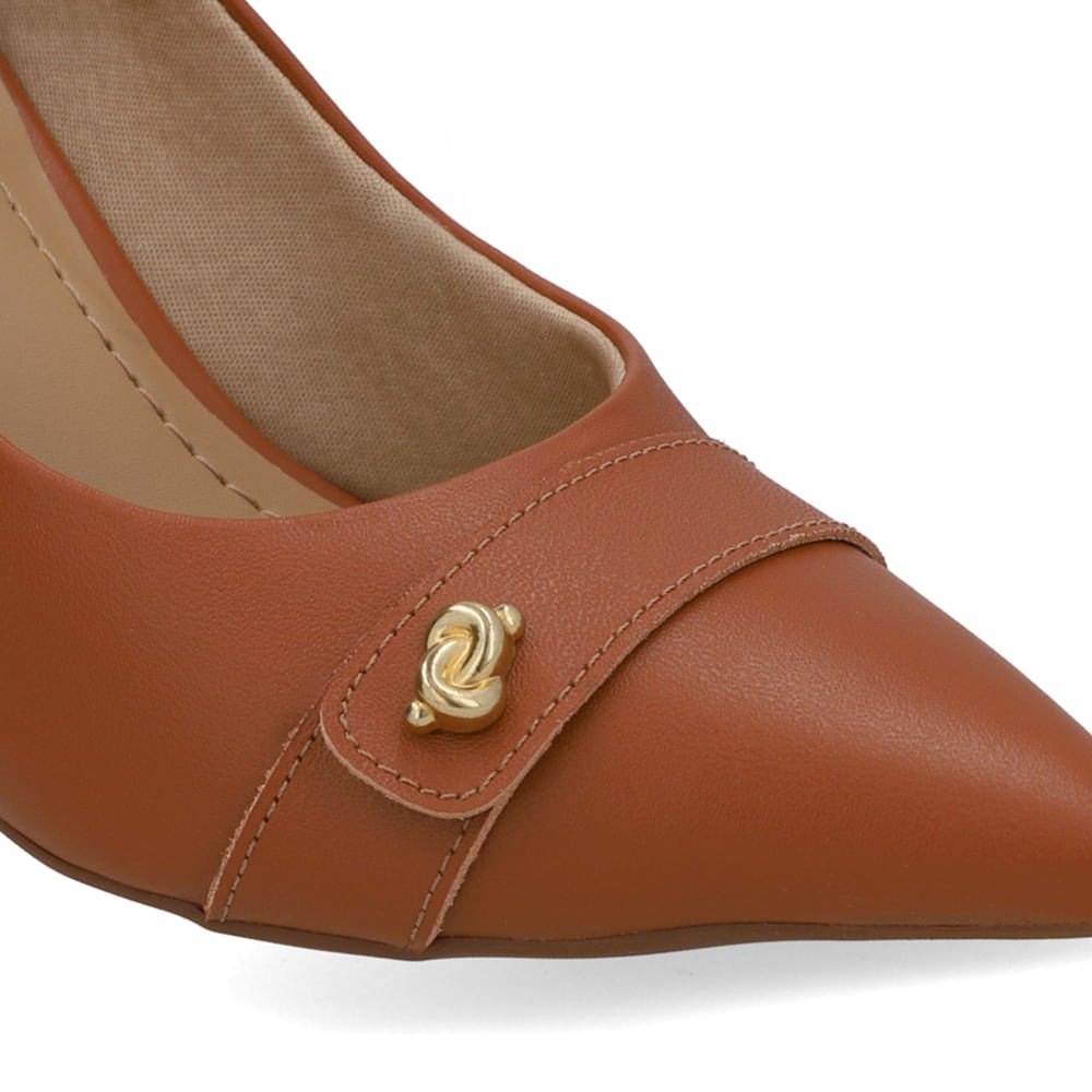 Scarpin Marrom Couro Enfeite Nó Marrom 4