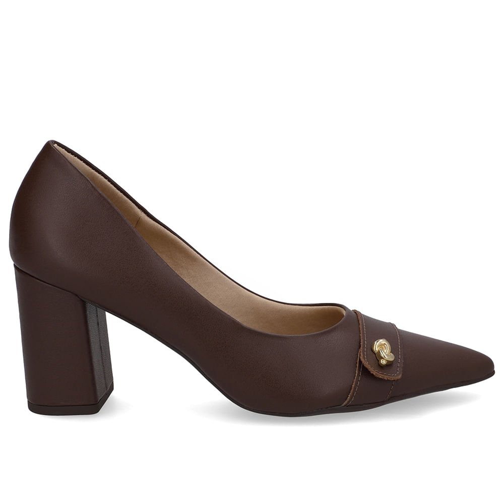 Scarpin Marrom Pinhão Couro Enfeite Nó