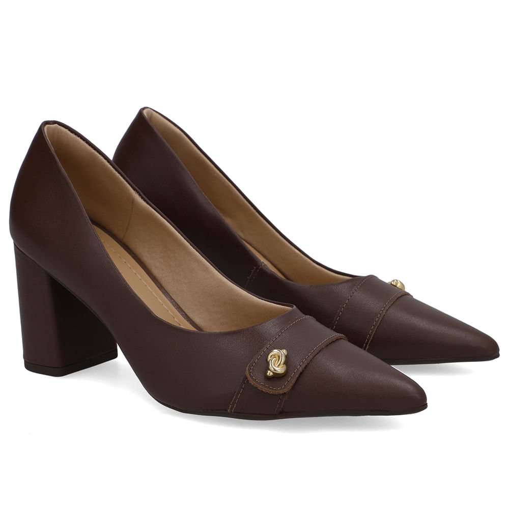 Scarpin Marrom Pinhão Couro Enfeite Nó Marrom 2